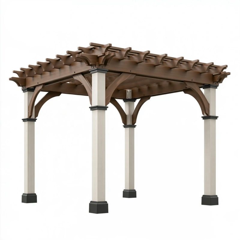Pergola 300 x 300 cm Holz Metall Braun Beige für den Aussenbereich