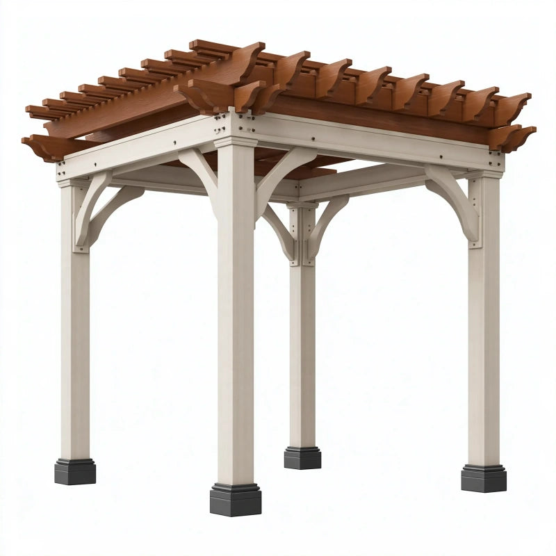 Pergola 300 x 300 x 250 cm aus Holz in Weiss/Braun mit Lamellendach für den Garten