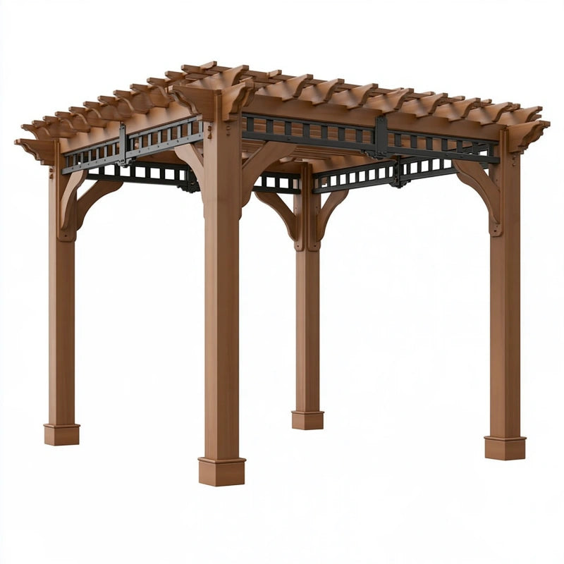 Holzpergola 300 x 300 x 240 cm braun für Garten mit offenem Lamellendach