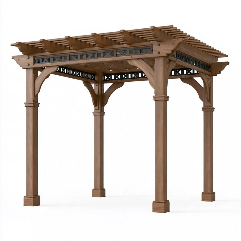 Pergola 300 x 300 x 240 cm aus Holz Braun mit Lamellendach für den Garten