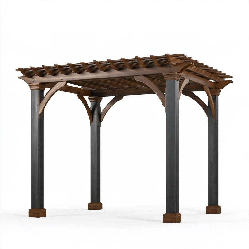 Pergola 300 x 300 x 240 cm aus Holz und Metall Braun Anthrazit mit offenem Lamellendach