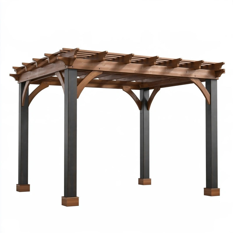 Pergola 300 x 300 cm aus Holz und Stahl Braun/Schwarz für den Garten