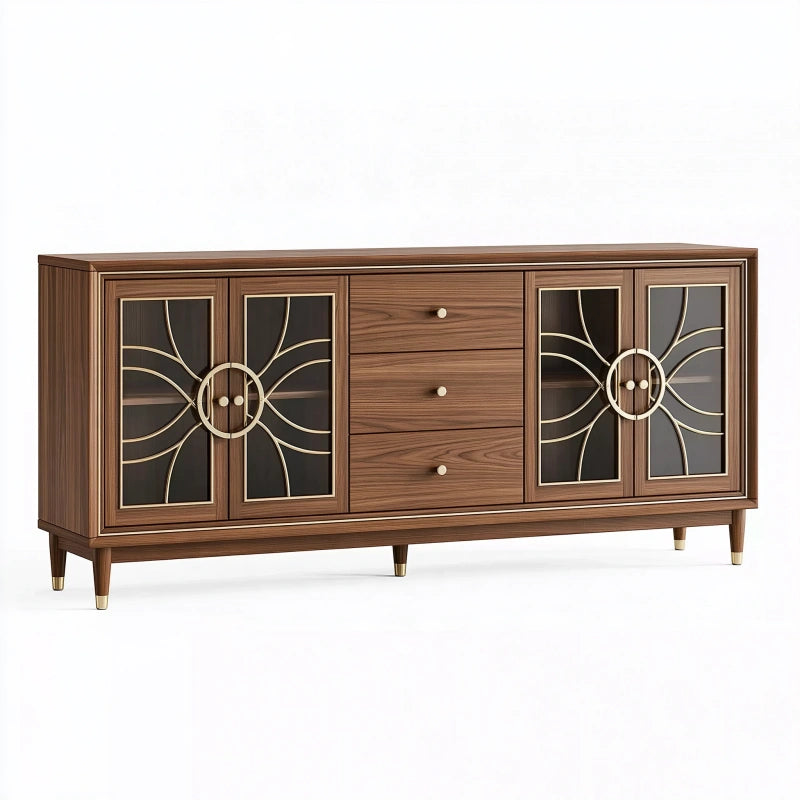 Sideboard 180 x 45 x 85 cm Holz Braun mit Glastüren und Schubladen