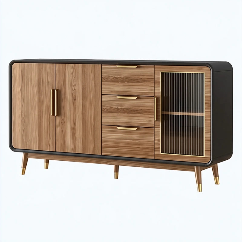 Sideboard 180 x 45 x 85 cm in Walnussbraun mit Glaseinsatz und Schubladen