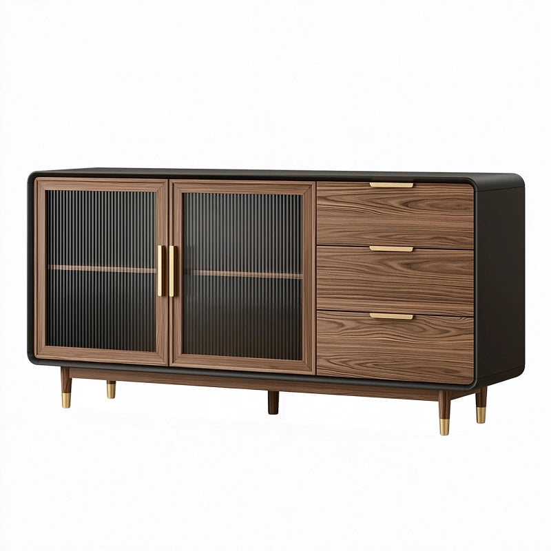 Sideboard 160 x 40 x 80 cm in Braun Schwarz aus Holzwerkstoff mit Schubladen und Türen