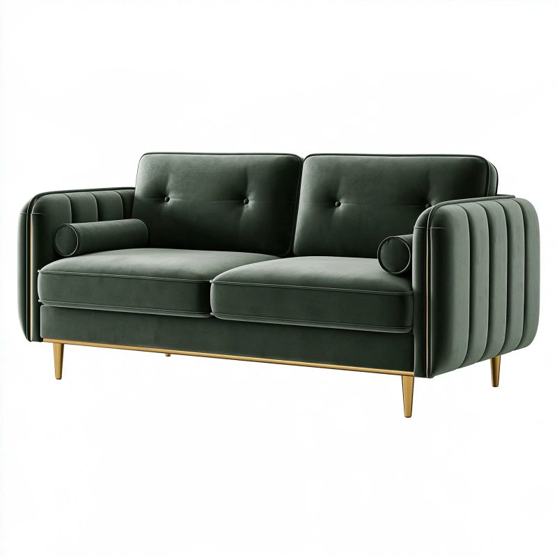 2-Sitzer Sofa 180 cm Samt Dunkelgrün mit goldfarbenen Füssen im Retro-Stil