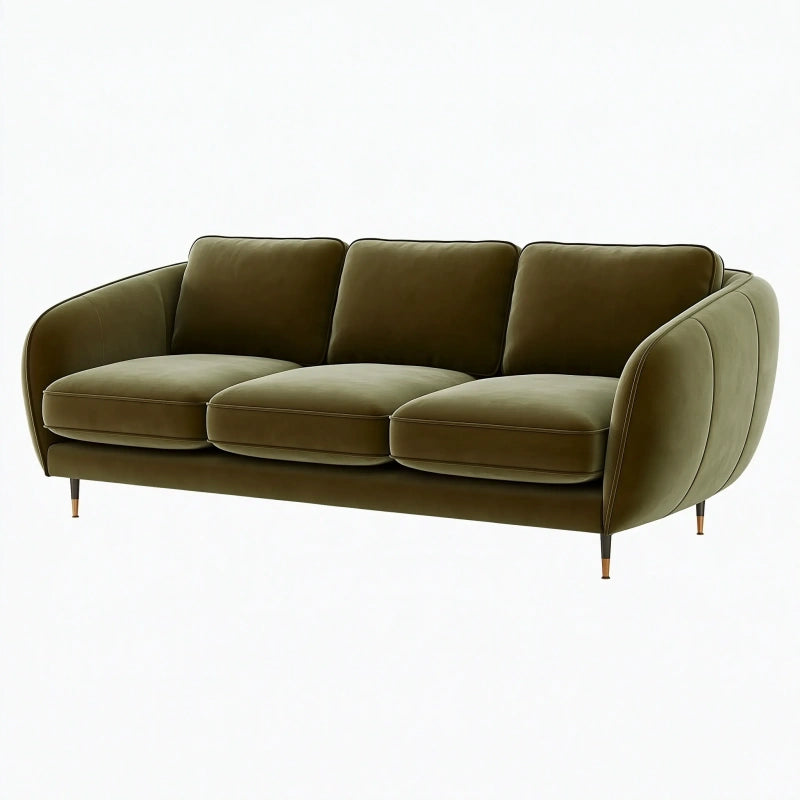 3-Sitzer Sofa 220 x 90 x 82 cm olivgrüner Samtstoff mit Metallfüssen