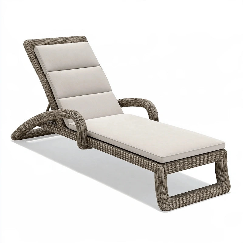 Gartenliege 200 x 70 x 95 cm Geflecht Braun mit cremefarbenem Textilpolster verstellbar