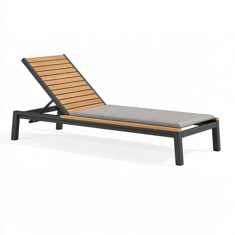 Gartenliege 200 x 70 x 90 cm Holz Metall Grau Natur Schwarz mit verstellbarer Rückenlehne