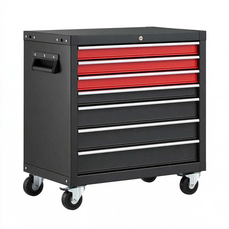 Werkzeugwagen 77 x 46 x 97 cm aus Stahl Schwarz Rot mit 7 Schubladen