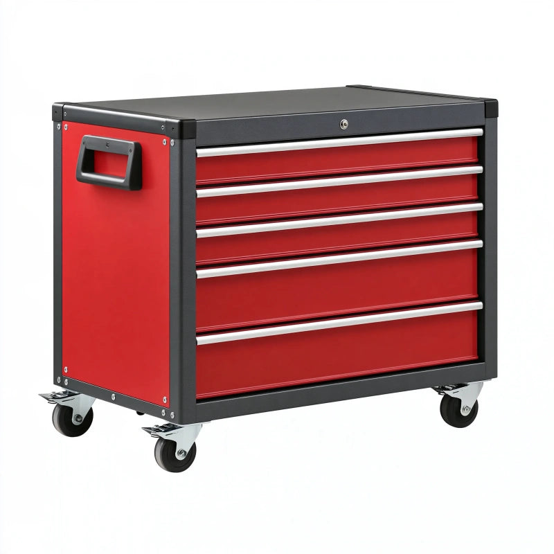 Werkzeugwagen 77 x 46 x 96 cm Stahl Rot Schwarz abschliessbar mit 5 Schubladen