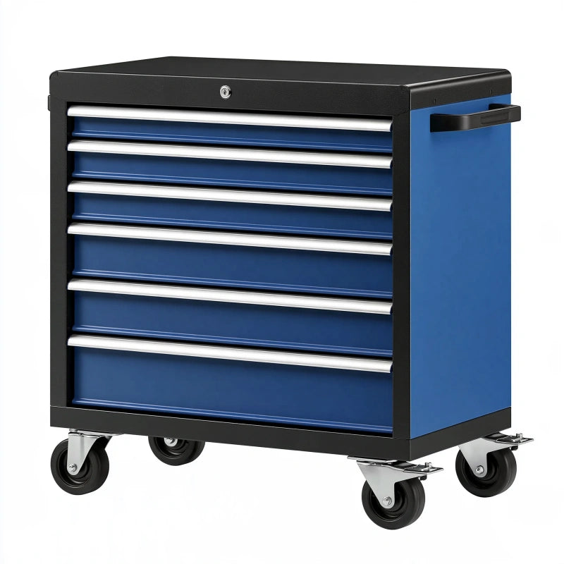 Werkstattwagen 76 x 46 x 97 cm aus Stahl Blau Schwarz mit 7 Schubladen