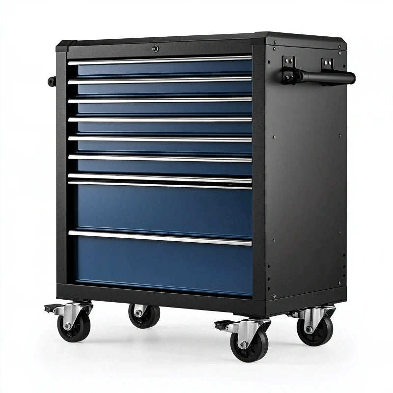 Werkzeugwagen 76 x 46 x 95 cm aus Stahl Blau Schwarz mit 9 Schubladen
