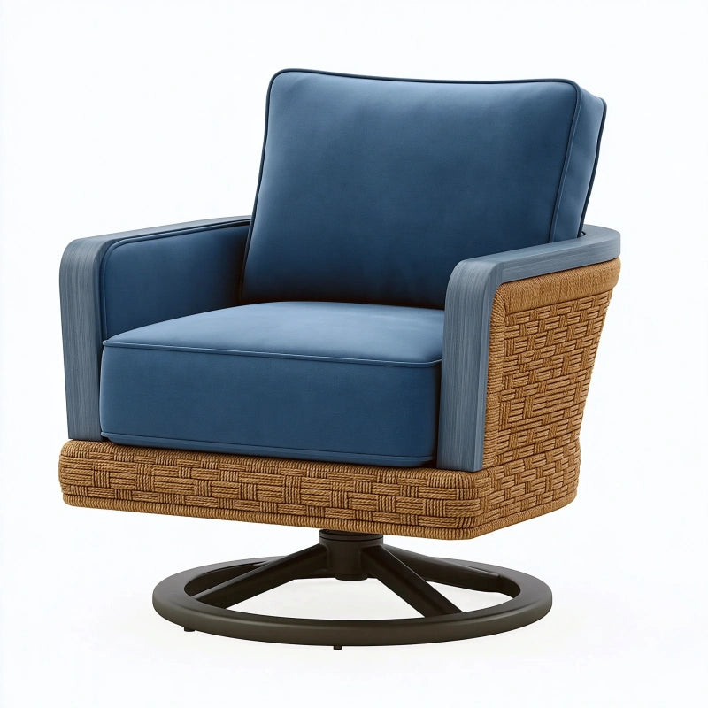 Drehsessel 82 x 80 x 85 cm Blau mit Geflecht und Polsterung