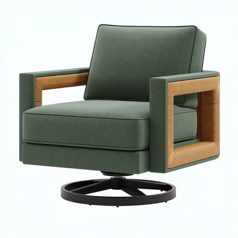 Drehsessel 85 x 85 x 88 cm Grün Textil mit Holzdetails moderner Loungesessel