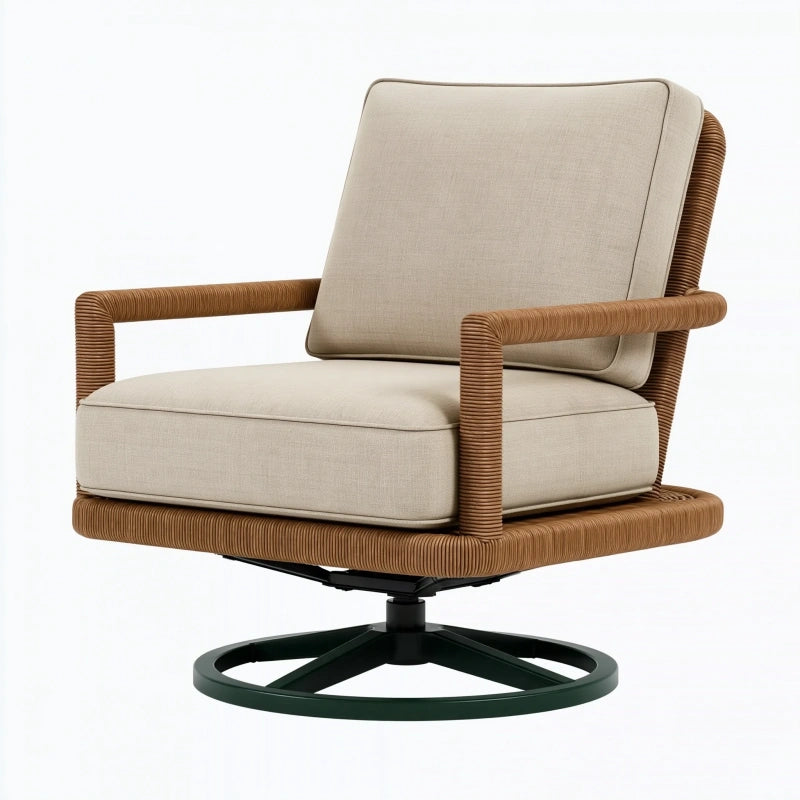 Drehsessel 78 x 82 x 92 cm Beige Braun mit Geflecht und Textil für Wohnräume